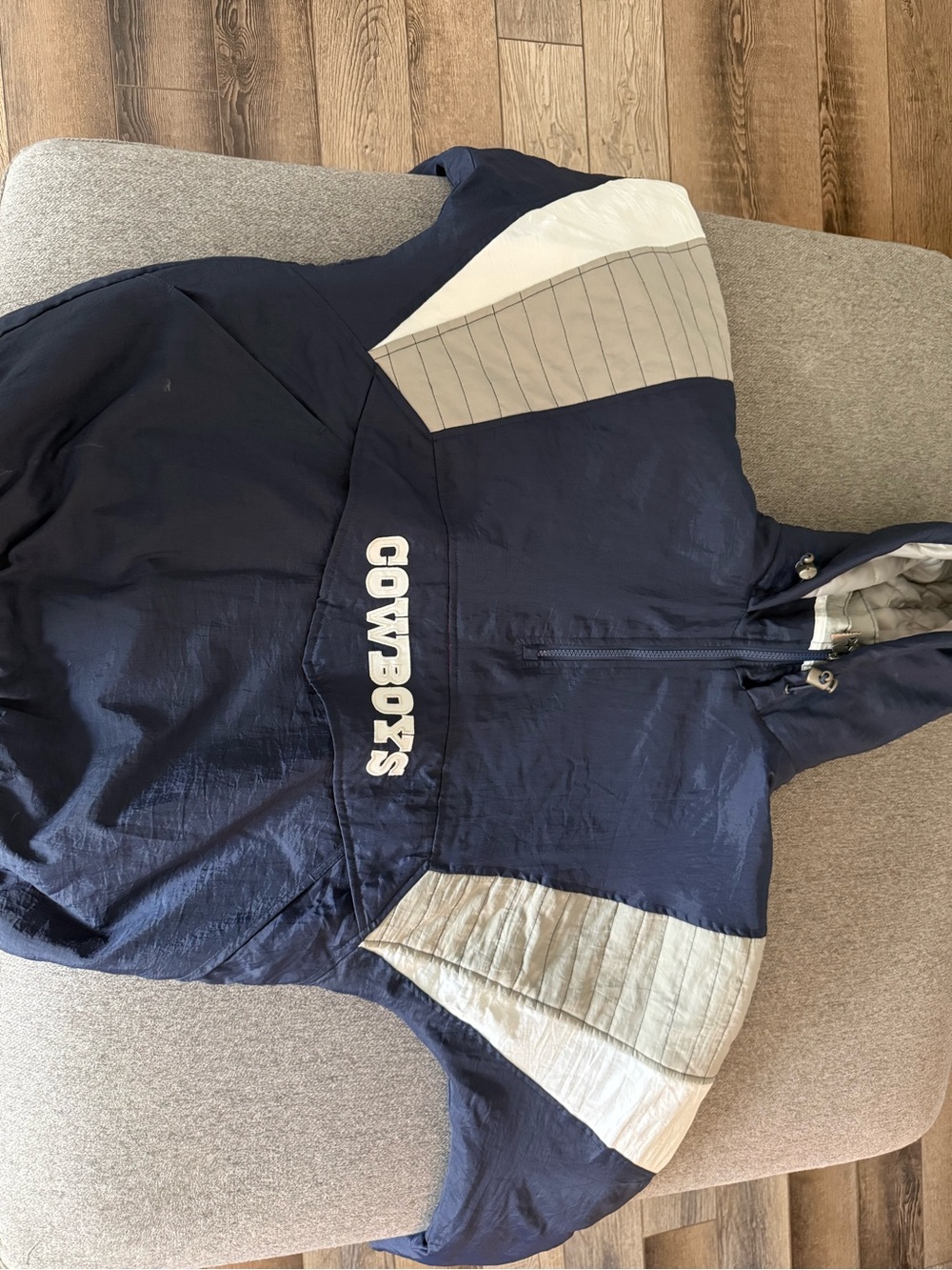 STARTER Navy and Gray Cowboys Pullover Windbreaker